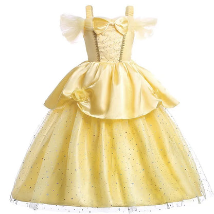 Fantasia Infantil Belle Menina Halloween Princesa Vestido Cosplay Festa Crianças Rapunzel Cinderela Anna Elsa Encanto Roupa de Aniversário