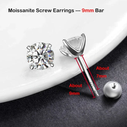 4 Prong 0.2-2ct D Color Moissanite Screw Earrings for Women Wedding Fine Jewelry S925 Silver Diamond Earring Ear Studs Gift