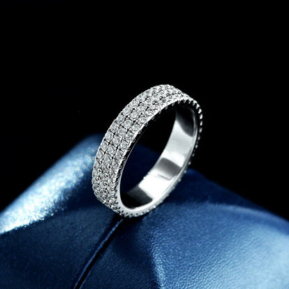 Full Moissanite Ring Sterling Silver 925 with Gold Plated Wedding Engagement Eternity Band Patry Luxury Jewelry for Women