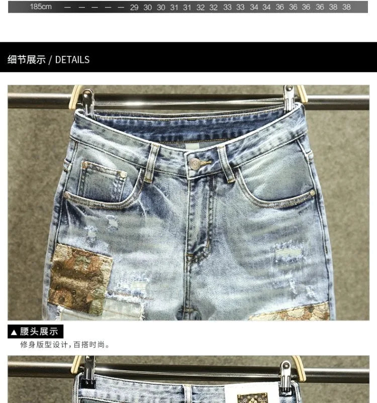 2024 Spring and Autumn New Fashion Trend Printed Stretch Jeans Men Casual Slim Comfortable Breathable High-Quality Jeans 28-36