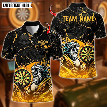 New Custom Name Dart Polo Shirt, Flaming Dartboard Design, Personalized Team Shirt for Men, Gift for Darts Players