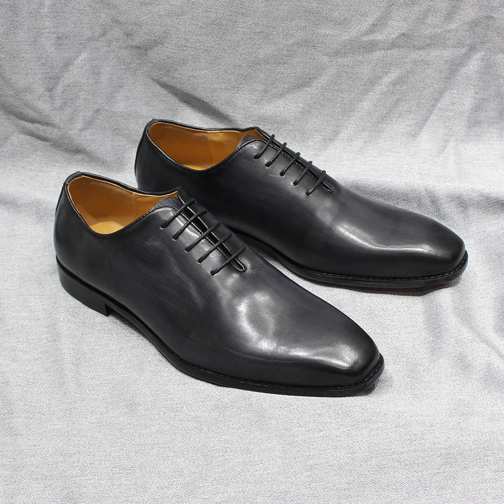 Classic Genuine Leather Whole Cut Mens Oxford Dress Shoes Plain Toe Brand Designer Handmade Office Business Formal Shoes for Men