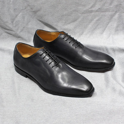 Classic Genuine Leather Whole Cut Mens Oxford Dress Shoes Plain Toe Brand Designer Handmade Office Business Formal Shoes for Men