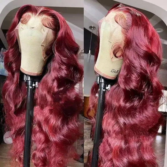 30 Inch 99J Burgundy Lace Front Wigs Human Hair 13x6 HD Transparent Body Wave Lace Front Human Hair Wig For Black Women