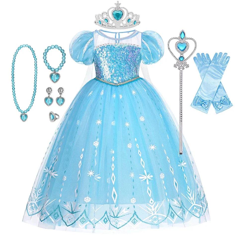 Elsa Princesa Infantil Halloween Cosplay Vestido Fantasia Rainha da Neve Vestidos de Festa para Meninas Roupa Infantil