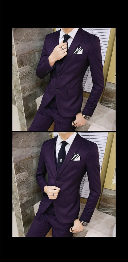 Suit (Blazer+vest+pants) Men's Fashion Business Korean Version of Solid Color Slim-fit Wedding Professional Gentleman Dress 6XL