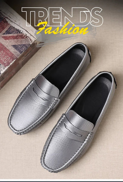 Mocassins Masculinos de Couro Azul de Luxo Moda Casual Confortável para Homens Designer Sapatos Slip-on Planos Masculinos zapatos hombre