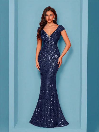 Elegant Champagne Evening Dress For Women Long 2024 Luxury Mermaid Formal Sequins Prom Wedding Party Cocktail Dresses