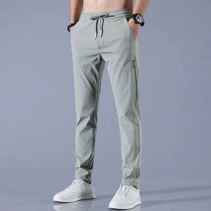 2024 new Men's Ice Silk Trousers Solid Color Mid-Waist Loose Breathable Straight-Leg Casual Pants Thin Quick-Drying Sports Pants