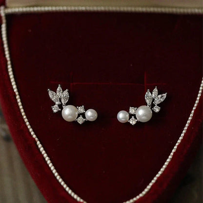 Graceful Gold Color/Silver Color Stud Earrings Lady Simulated Pearl Jewelry Chic Shiny Zirconia Accessories for Wedding