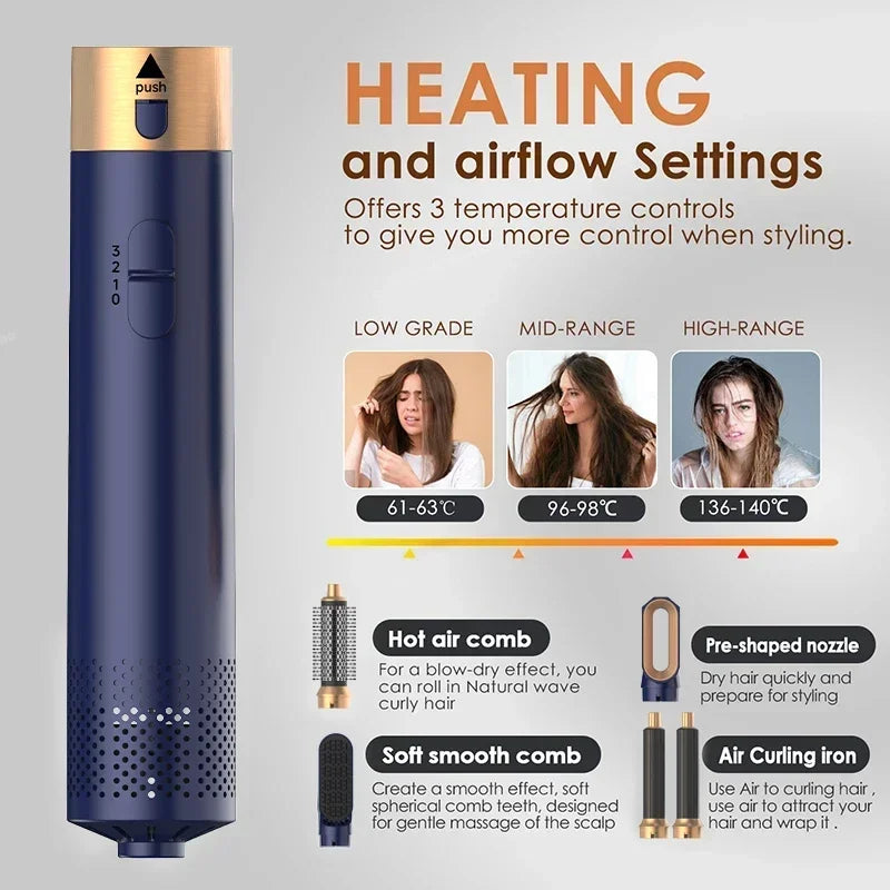 5 In 1 Hair Dryer Comb Set Professional Hot Air Styler For Hair Curling Straightening And Volumizing At Home