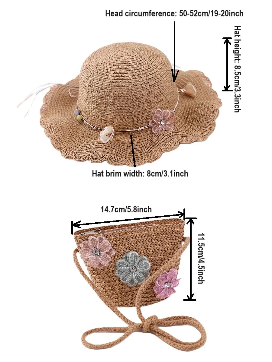 little girls summer straw sun hats and straw shoulder bags