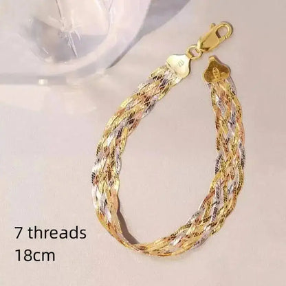 Real 925 Sterling Silver Three Color Gold Plated Multi Threads Woven Bracelets For Women Italian Jewelry Trendy Luxury Bracelets