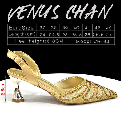 New Green Colour Pointed-Toe Diamond-Studded Party Women's High Heels Gorgeous Parties Shoes and Bag to Match
