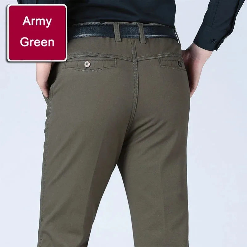 New Arrival 100% Cotton Summer Spring Men's Casual Pants Fashion Solid Black Beige Gentle Thicken Trousers Brand Smart Suit Pant