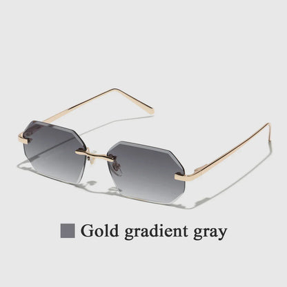 Sunglasses Men Brand Designer Fashion Rimless Sun Glasses Shades Diamond Cut Lens Ladies Frameless Metal Eye glasses