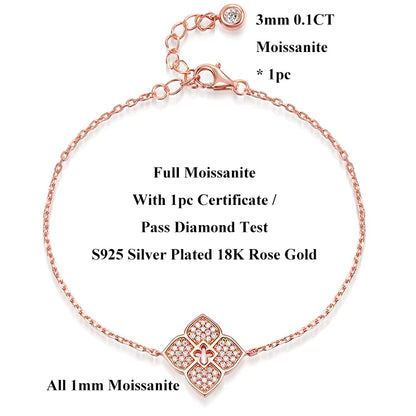 Lucky Clover Full Moissanite Link Bracelet Women S925 Silver Pear Cut Lab Diamond Bridal Adjustable Dainty Hand Chain Gift
