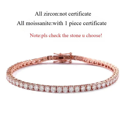 18k Gold Plated Moissanite Tennis Bracelet for Women 3/4/5mm Classic 925 Sterling Silver Certified Bracelet for Men Chain