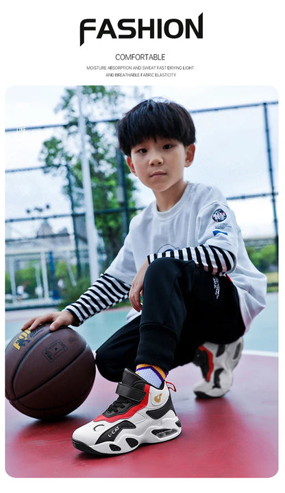 Children's High-top Basketball Shoes Anti-slip Basketball Combat Boots Boys Girls Outdoor Cushioned Sneakers Ankle Support Shoes