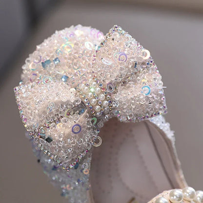 Toddler Girl's Princess Shoes Sequins Lace Bowknot 21-36 Children Mary Janes Three Colors Luxury Trendy Party Kids Shoes Flats
