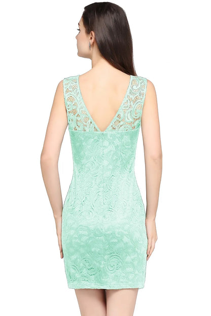 Purple Illusion Lace Cocktail Dress Elegant Women Sexy Backless Tight Mini O Neck Blue Evening Party Prom Gown Vestido De Gala