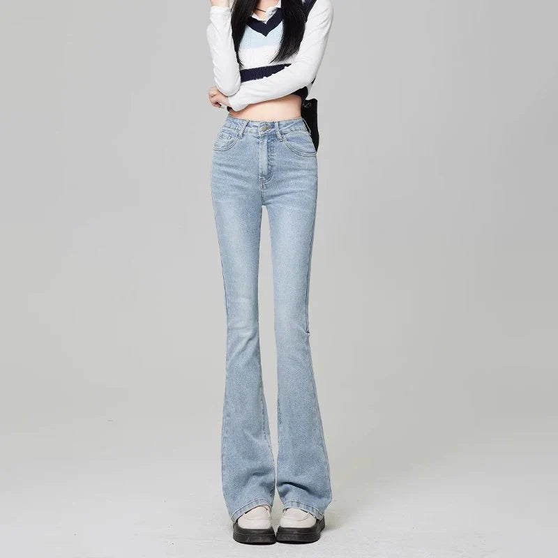 Woman High Waist Flare Jeans Girls High Street Bell Bottom Pants