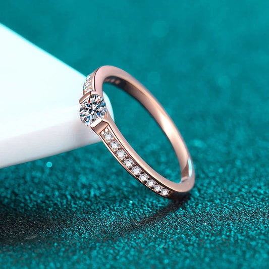 0.3ct D Color Moissanite Eternity Band Ring 925 Sterling Silver with Rose Gold Plated Wedding Rings For Women Jewelry