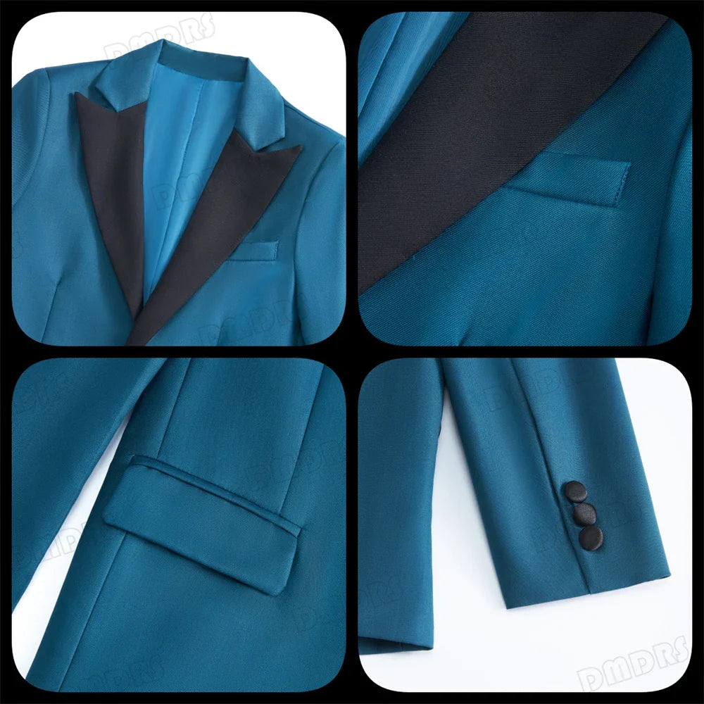 Popular Aqua Boy's Suit Set for Wedding 3 Pieces Suit Set Formal Tuxedo Jacket Vest Pants Kids Photo Shot Oufit