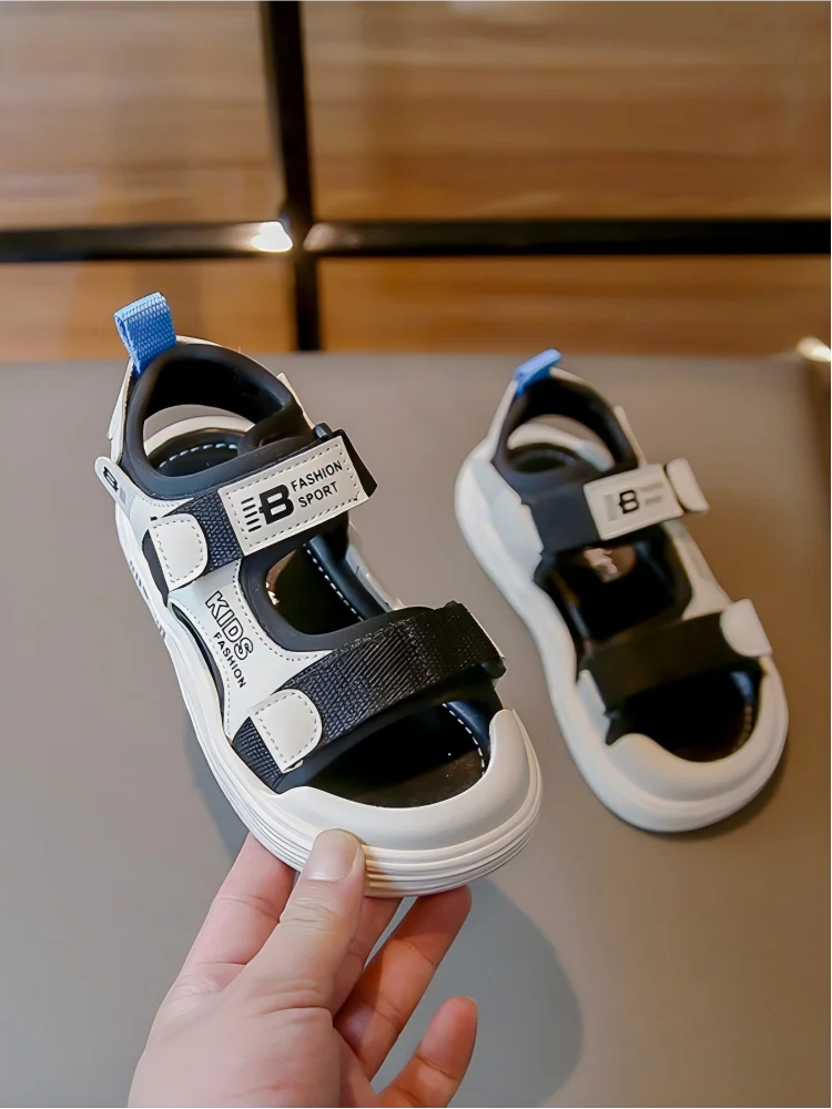 Kids'Casual Shoes Sandals PU Leather Summer Shoes For Beach Anti-slip Hook and Loop Boys Soft Bottom Beige Black Shoes Size 26-3