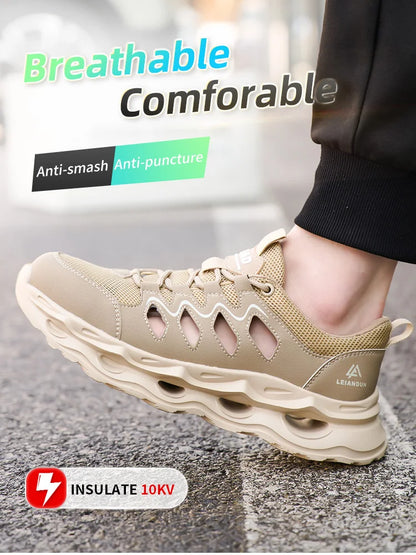 Men's Summer Breathable Safety Shoes Anti-smash Puncture-Proof Work Sneakers Fashion Footwear Comfortable Work Boots
