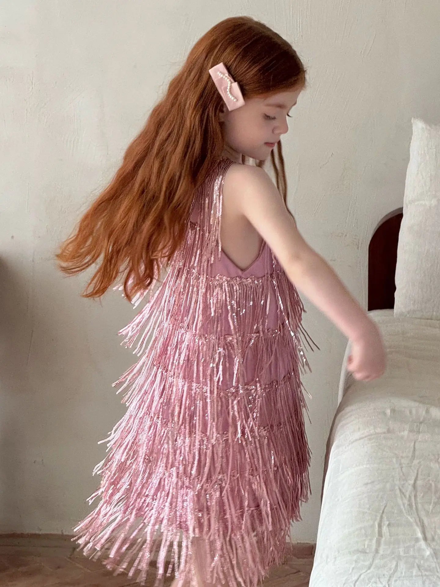Vestido Infantil Meninas 2025 Verão Novo Moda Infantil Vestido de Borla Brilhante de Luxo Vestido de Aniversário para Meninas