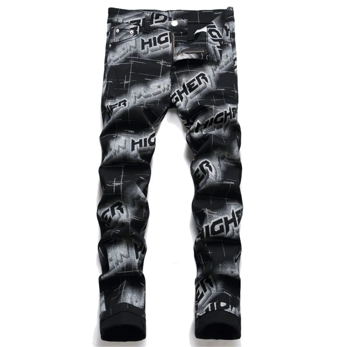 Spring and Autumn Fashion Trend Printed Straight-Leg Stretch Denim Jeans For Men Comfortable Casual Sports High-Quality Jeans