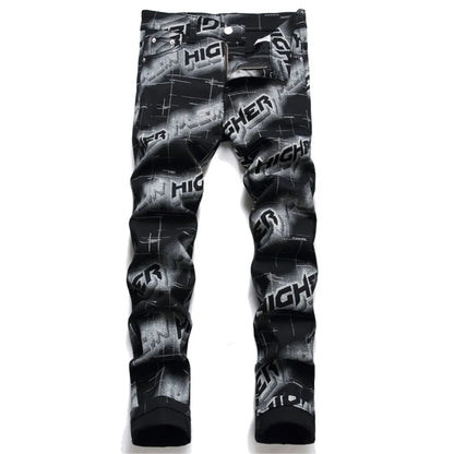 Spring and Autumn Fashion Trend Printed Straight-Leg Stretch Denim Jeans For Men Comfortable Casual Sports High-Quality Jeans