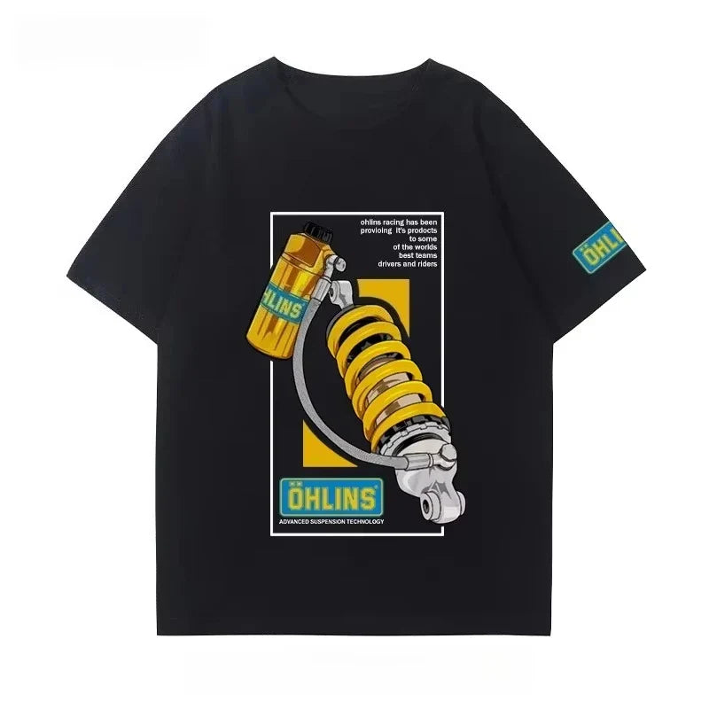 Motorcycle Shock Absorber Modified T-shirt Cotton Casual Trendy Brand Men's Women's Car Club Crew Neck Short-sleeved Top