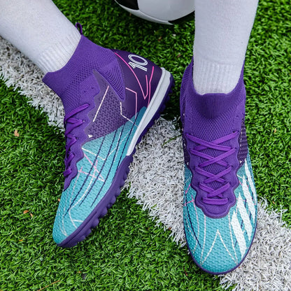 Limited high-top soccer boots FG spikes and TF broken nails Unisex style are available in 3 colors football boots sneakers