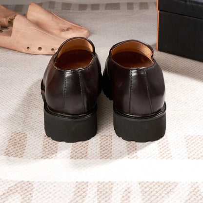 Fashionable Men Formal Shoes Genuine Leather Handmade High Heels Thick Shoes Classic Wedding Office Men's Formal Business Shoes