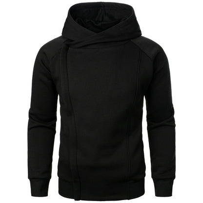 Autumn winter men's solid color hooded top Long sleeve side zipper design hoodie