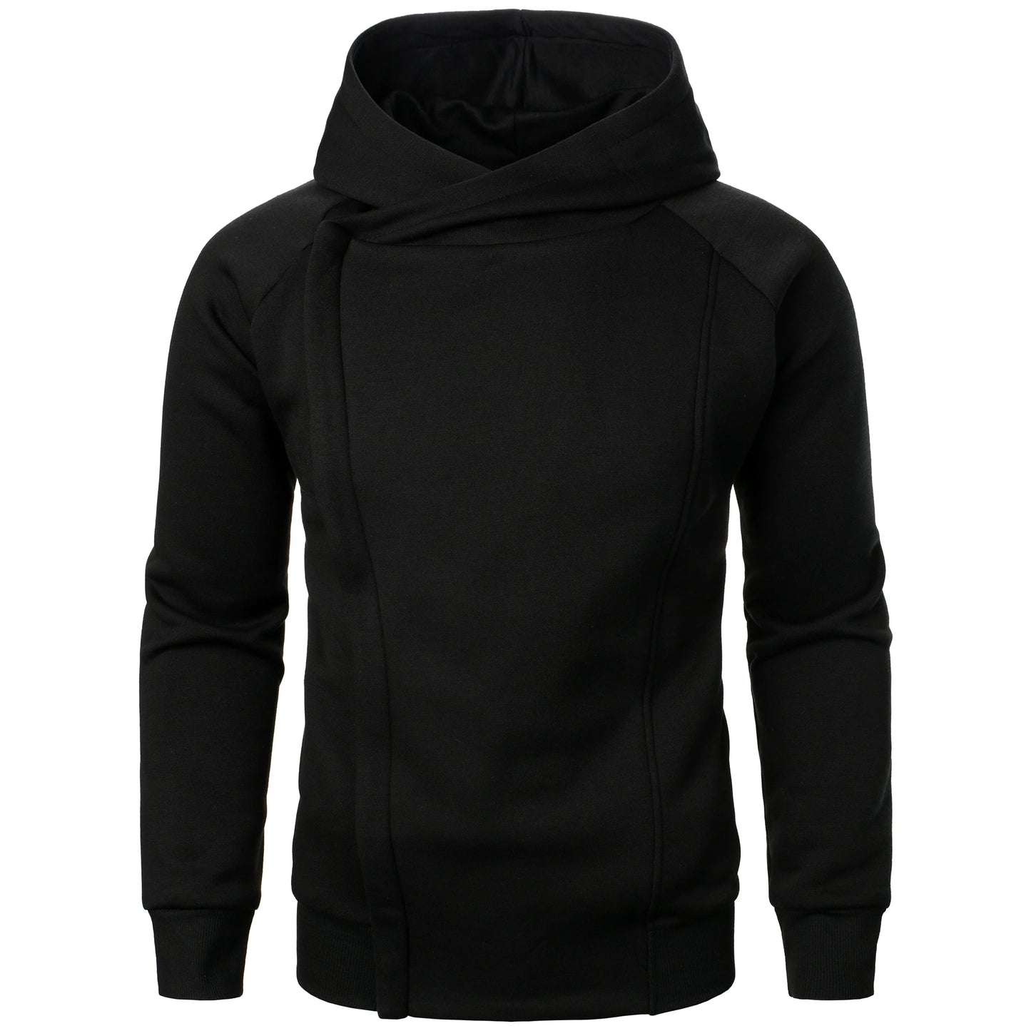 Moletom masculino outono inverno de cor sólida com capuz e zíper lateral manga longa