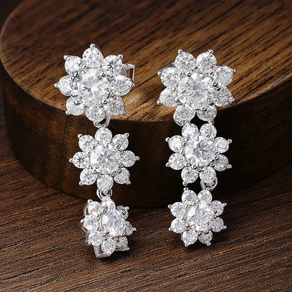 Full Moissanite Drop Earrings for Women Bridal Sun Flower Lab Diamond Stud Earring 925 Sterling Silver Plated Gold Fine Jewelry