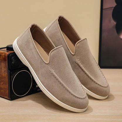 Men's Suede Leather Comfort Loafers, Flat Casual Slip-on Shoes, Fashion Suede Flats, Classic Round Toe Soft Leather Loafers 2026