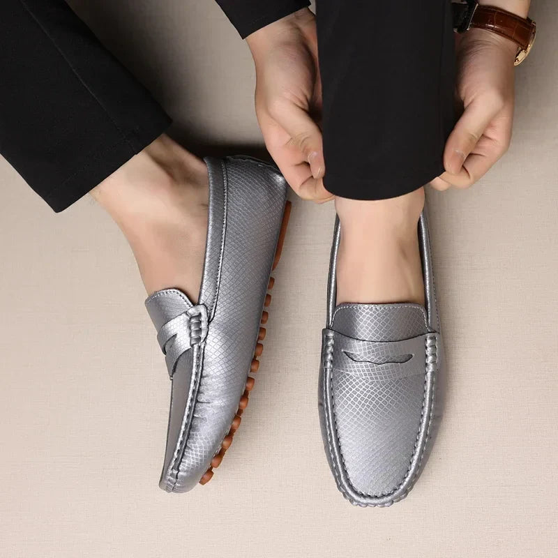 Mocassins Masculinos de Couro Azul de Luxo Moda Casual Confortável para Homens Designer Sapatos Slip-on Planos Masculinos zapatos hombre