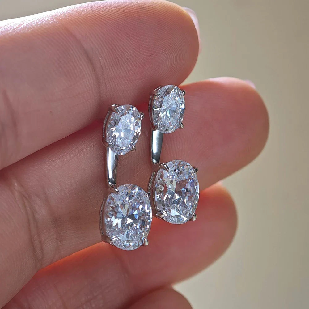 6cttw Oval Cut Moissanite Diamond Stud Earring with Certificate S925 Silver 2-wearing Detachable Earcuff Drop Earring for Women