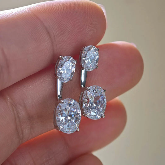 6cttw Oval Cut Moissanite Diamond Stud Earring with Certificate S925 Silver 2-wearing Detachable Earcuff Drop Earring for Women