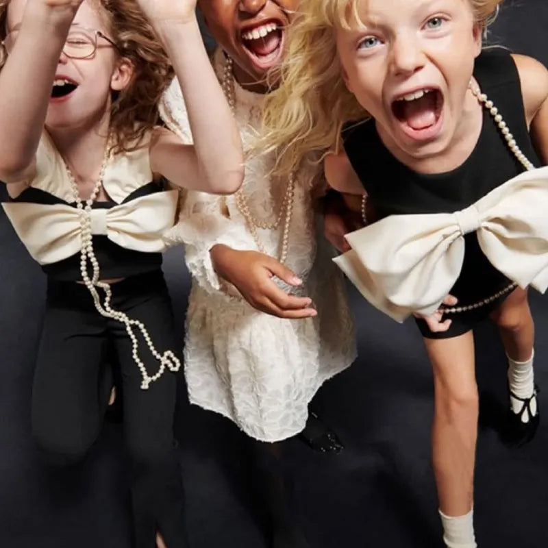 Vestido de Bebê Menina Princesa com Colete Vestido Infantil com Laço Preto sem Mangas Vestidos de Festa Concurso Aniversário Roupas de Bebê 2-10A