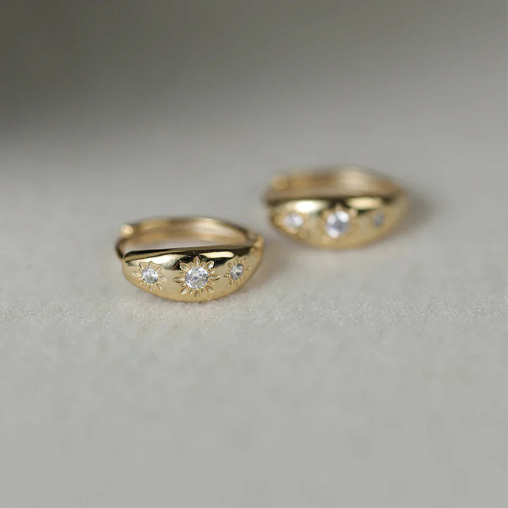 Ins Star Anise 925 Sterling Silver  Earring For Women Hoop Earrings Crystal Fine Jewelry Glossy 18K Gold Mom Gift Trend