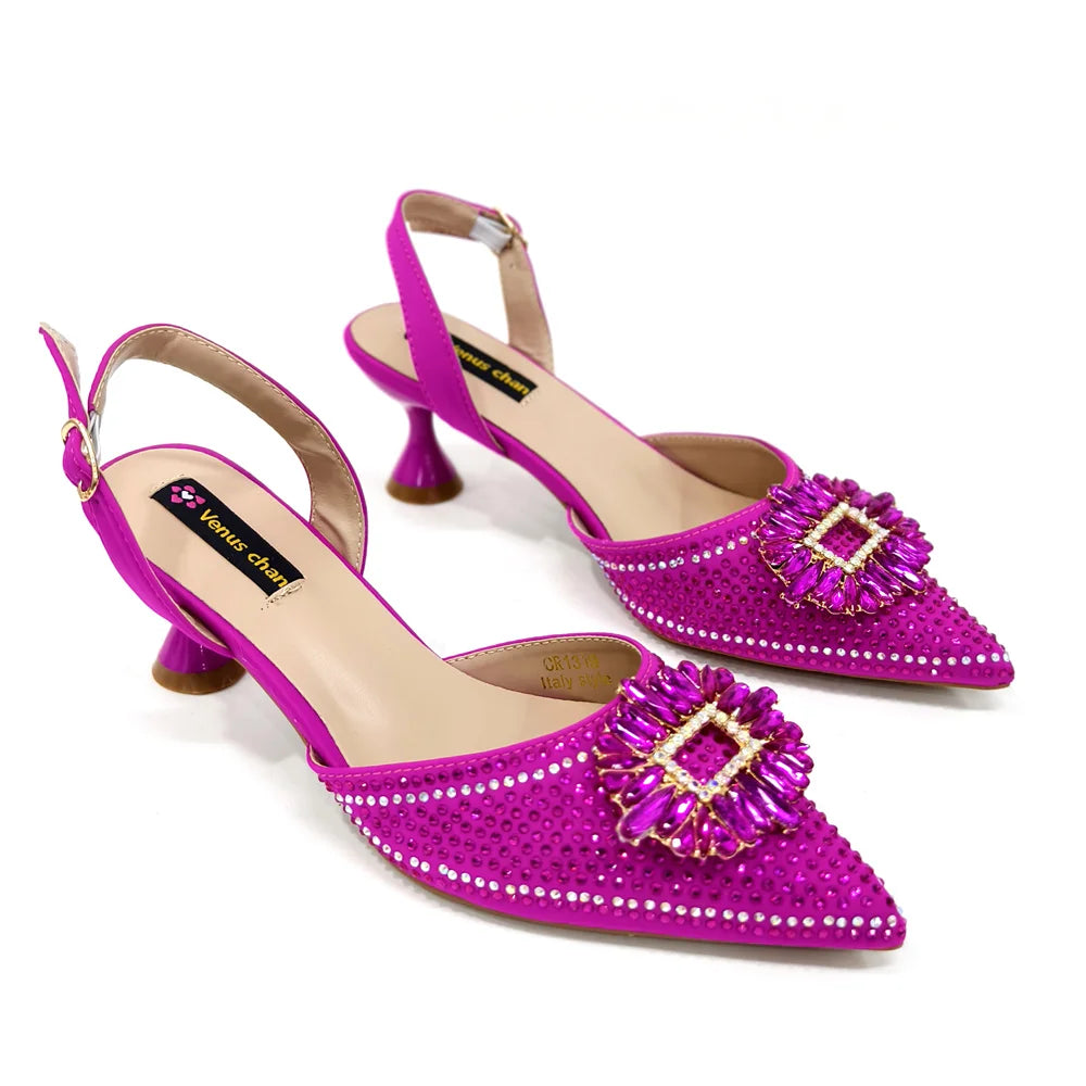 Nigerian Women's Party Shoes and Bags Medium Heel Pointed Toe Elegant Party Footwear With Matching Color Handbag for Women