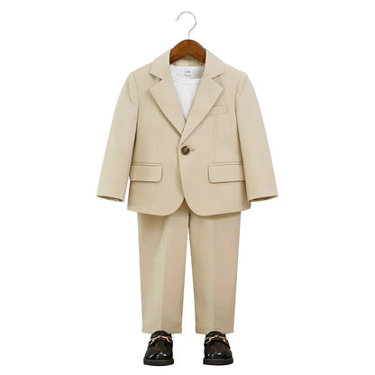 Boys Summer Khaki Pink Photography Suit Gentleman Kids Breathable Jacket Pants Ceremony Costume Children Silm Fit Wedding Dress