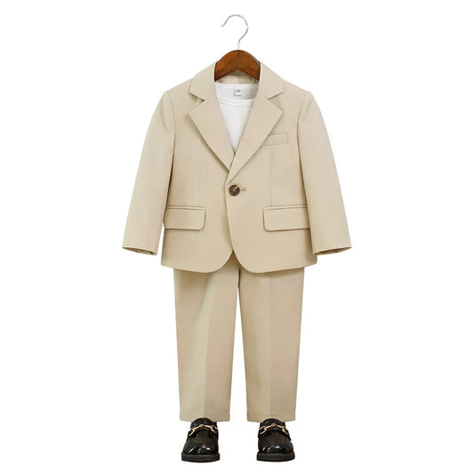 Boys Summer Khaki Pink Photography Suit Gentleman Kids Breathable Jacket Pants Ceremony Costume Children Silm Fit Wedding Dress