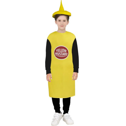 Red Tomato Delicious Ketchup Costume Adult Boy Girl Funny Disguise Suit Yellow Mustard Halloween Cosplay Party Clothes