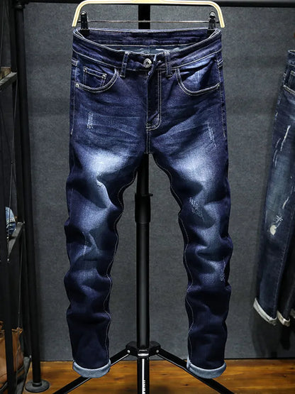 2024 Spring and Autumn New Fashion Solid Color Retro Stretch Denim Pants Men's Casual Loose Breathable High-Quality Jeans 28-36